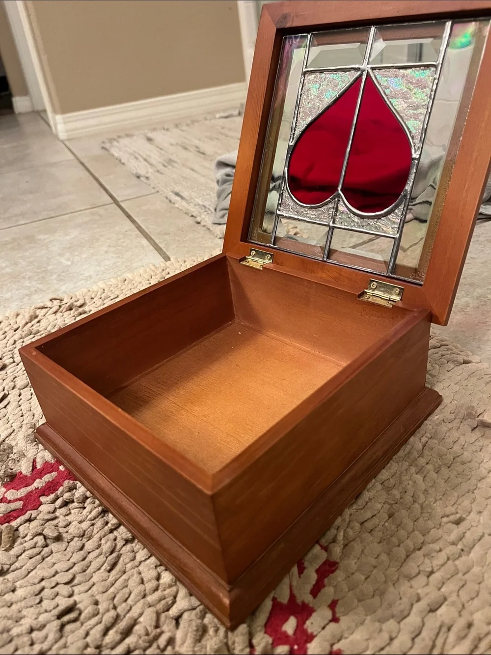 Handcrafted Red Heart Stained Glass Box